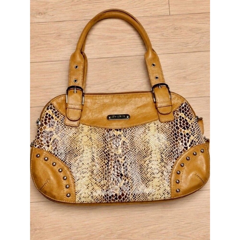 Sharif Studio Vintage Snakeskin Embossed Satchel Studded Luxury Handbag EUC